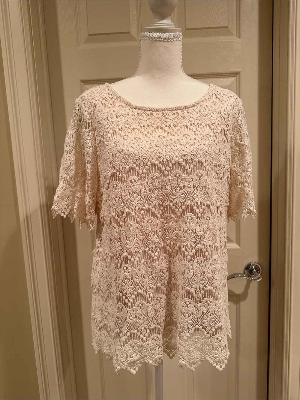 Cream Crochet Lace Tunic Top for Women